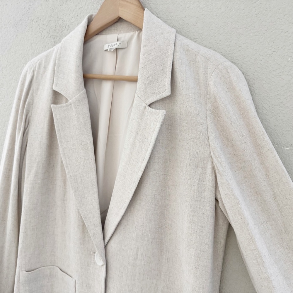 Z Supply Chateau Linen Blazer Med Beige Marled Textured Minimalist Classic Chic - Picture 8 of 14